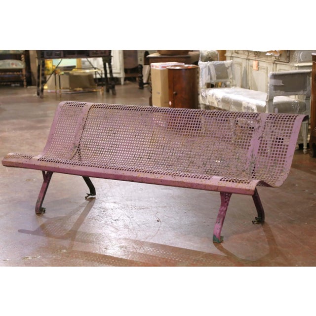 Early 20th Century French Painted Iron Garden Bench With Perforated Seat For Sale - Image 4 of 7
