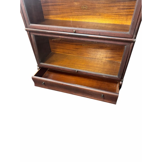 Burnt Umber Antique Mahogany Macey 4 Stack Lawyers Bookcase With Drawer For Sale - Image 8 of 9