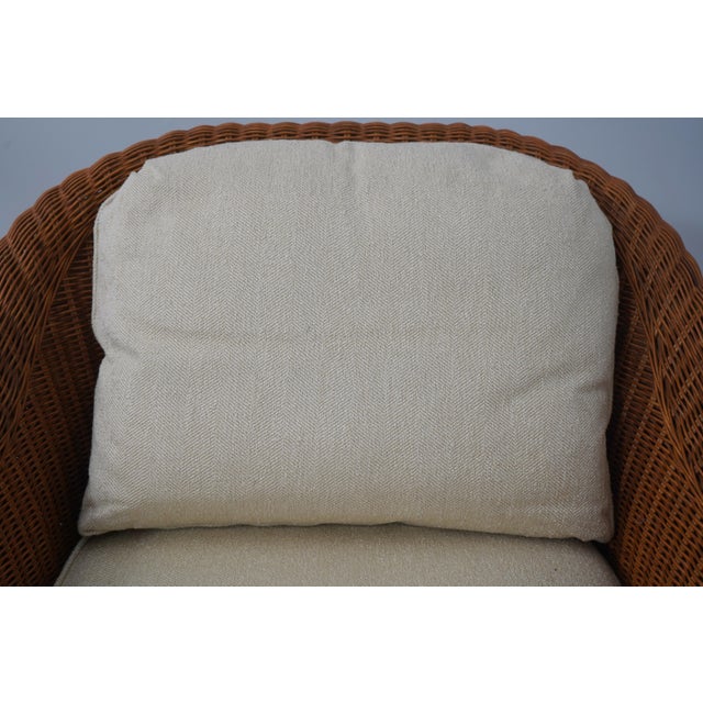 1990s Ethan Allen Wicker Club Chair W. Cushions For Sale - Image 5 of 12