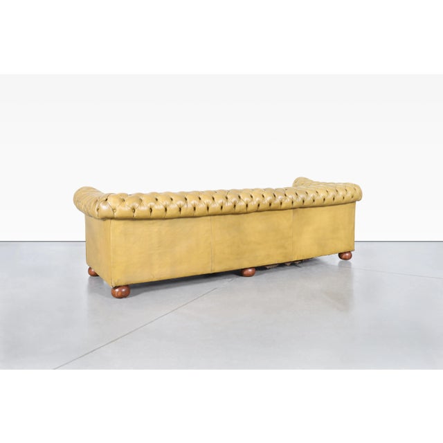 Vintage English Chesterfield Sofa in Original Golden Tan Leather, 1950s For Sale - Image 9 of 9