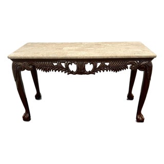 VTG Chippendale Style Carved Wood and Marble Console Table For Sale