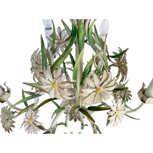 Vintage Italian Tole Daisy Chandelier - 6 Arms For Sale - Image 11 of 14