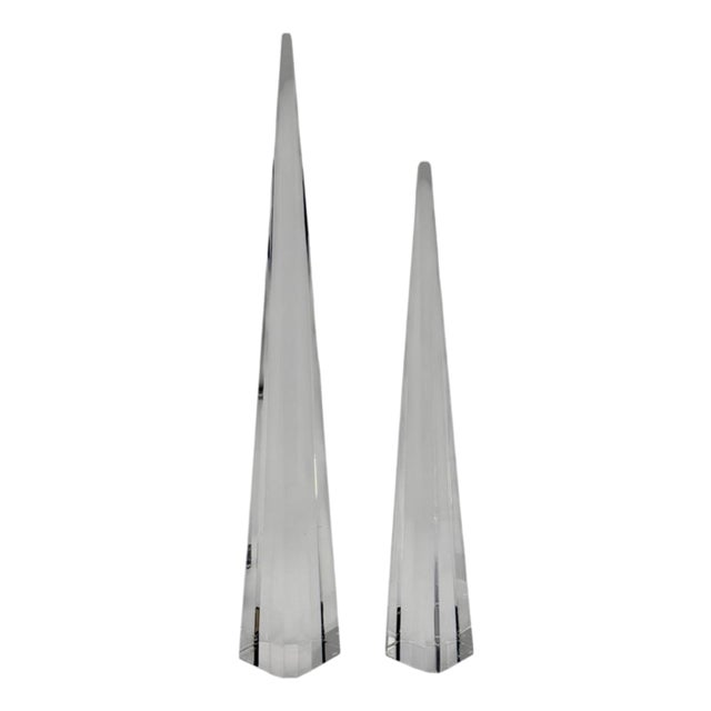 Charles Hollis Jones Signed Lucite Obelisk Sculptures, Pair, 1974 For Sale