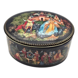 Palekh Porcelain Miniature Box “Tale of Tsar Saltan” by Vladimir Vlasov, Ussr, 4.25 For Sale