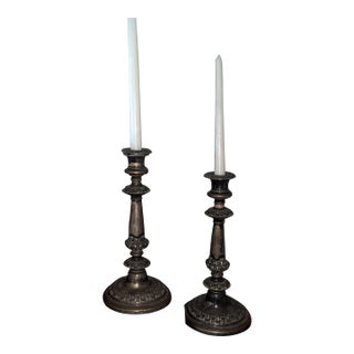 Pair of Antique Victorian Rococo Revival Silverplate Candlesticks, 12 Inches Tall For Sale