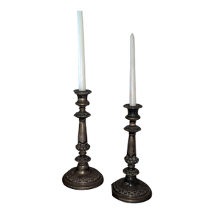 Pair of Antique Victorian Rococo Revival Silverplate Candlesticks, 12 Inches Tall