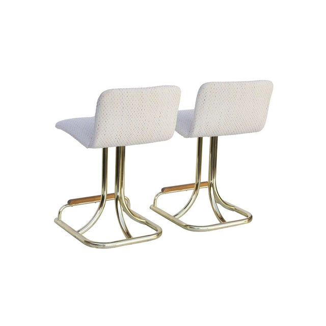Swivel Barstools With Brass Tubular Bases - a Pair For Sale - Image 6 of 10