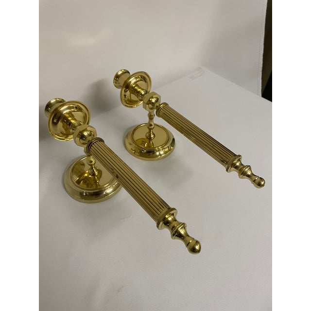 French Vintage Brass Neoclassical Style Candle Wall Sconces - A Pair For Sale - Image 3 of 18