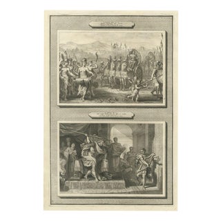Pieter Mortier, Triumph of David and Saul Hurls His Spear at David, 1700, Engraving For Sale