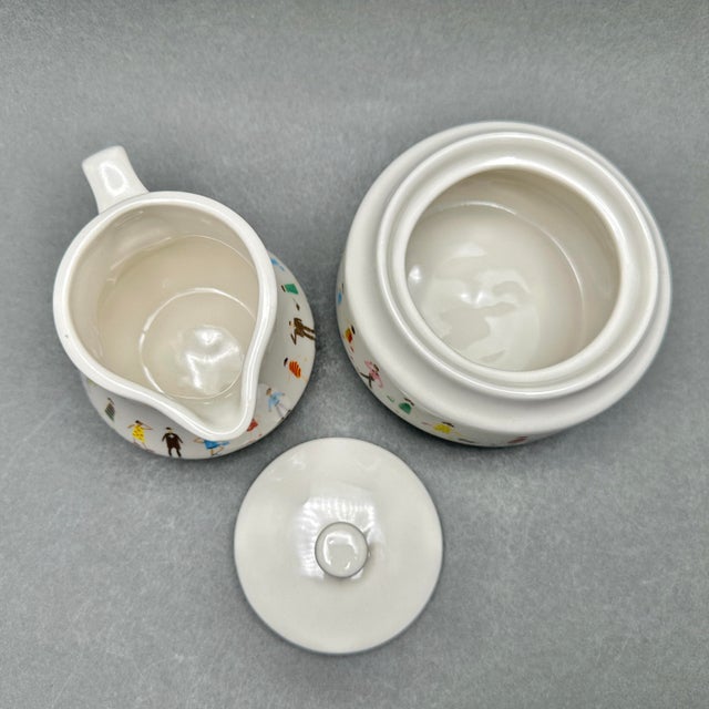 Beige Vintage Cynthia Rowley for Fishs Eddy “Fashion People” Creamer and Sugar Bowl Set With Lid For Sale - Image 8 of 10