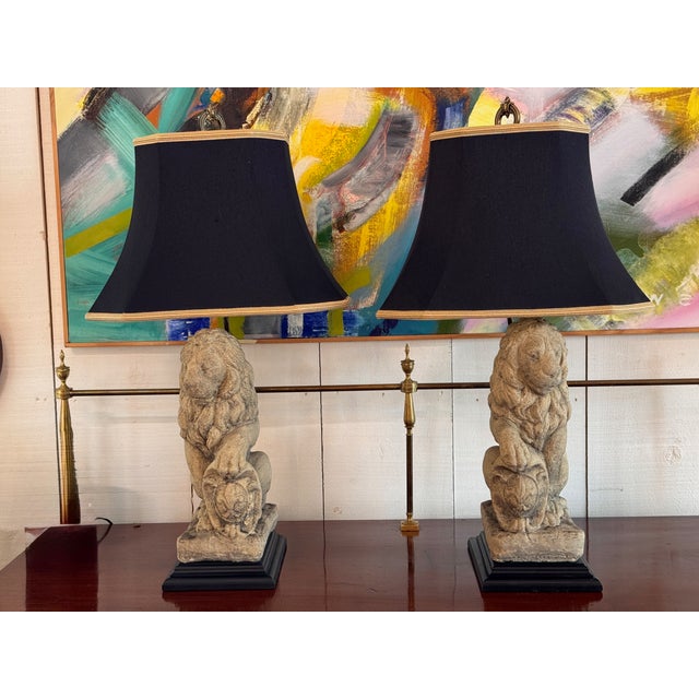 1950s 1950s Pair of Stone Lion Table Lamps For Sale - Image 5 of 14