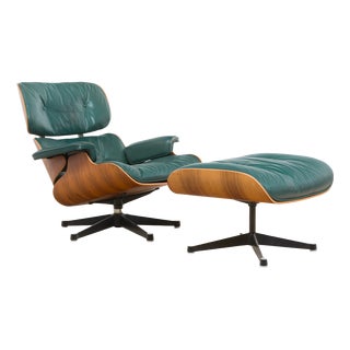 Set of Vintage Lounge Chair with Ottoman in Avocado Green by Charles and Ray Eames for Herman Miller, 1970s For Sale