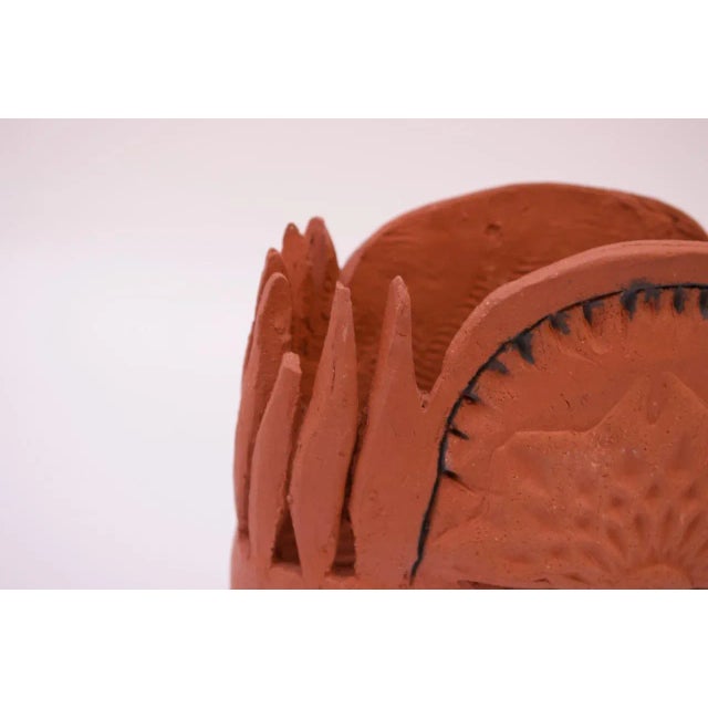 Studio Terracotta Aztec Style Vase Signed For Sale - Image 11 of 13