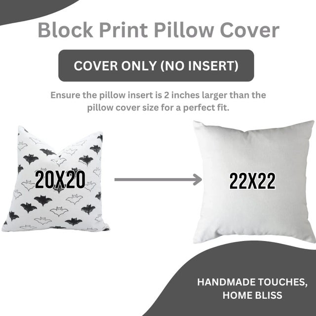 Fabdivine Haunted Harvest VibesHandmade Block Print Pillow Covers for Halloween Size-26x26- Bat For Sale - Image 6 of 6
