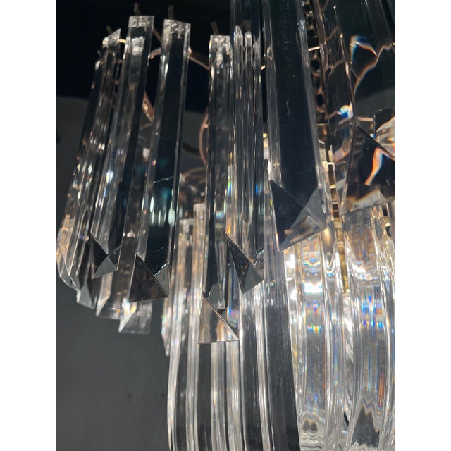 Mid Century Lucite and Brass 13 Light Ribbon Chandelier For Sale - Image 4 of 6