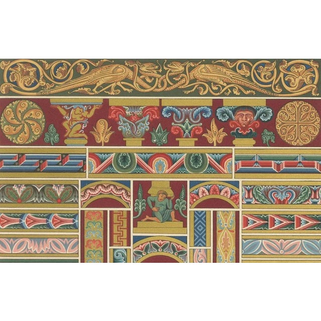 Middle Ages Decorative Ornament – Rich Romanesque Borders & Motifs, c.1869 Plate XL from L'Ornement Polychrome features a...