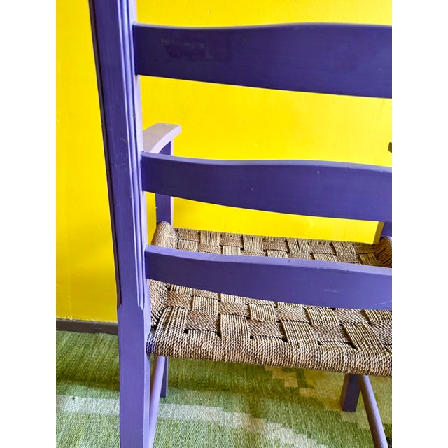 Danish Vintage Ladderback Armchair Featuring a Hand-Woven Rush For Sale In New York - Image 6 of 10