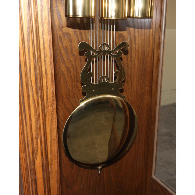 American Vintage Seth Thomas 4499a Grandfather Clock With Moon-Phase Dial and Triple Chimes, Circa 1980 For Sale - Image 3 of 15