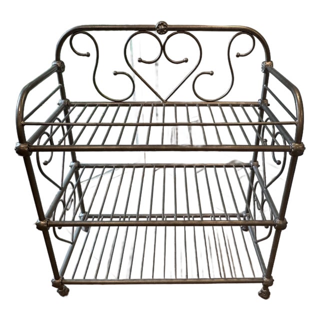 Vintage Abc Home Wrought Iron Bakers Rack 3 Tier Scroll Etagere Plant Stand Shelf, Attributed For Sale