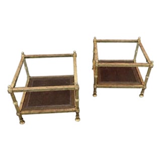 Maison Jansen Attribution Set of Two Tables Cane Gilt Veining For Sale
