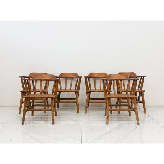 1940s Habitant, Bay City Mi, Knotty Pine Captain’s Chairs, Set of 6 For Sale - Image 10 of 14