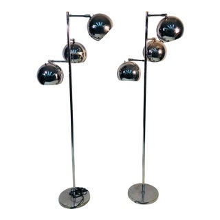 Koch & Lowy Three Globe Shades Chrome Floor Lamps- a Pair For Sale