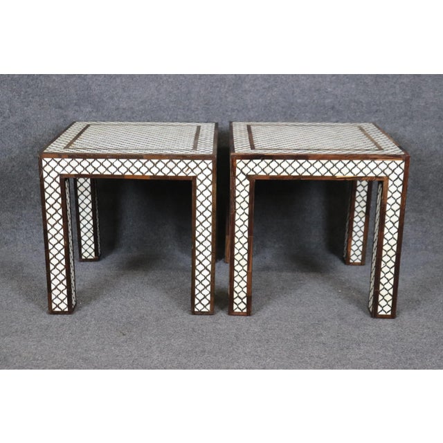 Moroccan Pair of Moroccan Bone Inlaid Square Shaped End Tables For Sale - Image 3 of 8