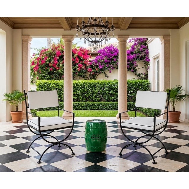Metal Pair of Neoclassical Style Powder-Coated Iron Curule Armchairs For Sale - Image 7 of 12