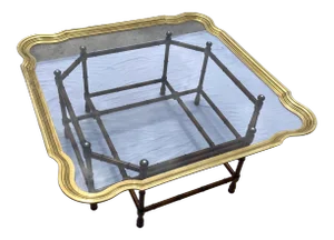 Baker Furniture Scalloped Brass Coffee Table in Faux Bamboo