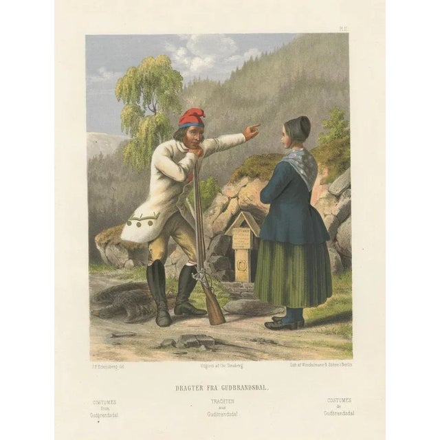 Norwegian Hunter and Woman in Gudbrandsdal Dress, 1860, Paper For Sale - Image 6 of 10