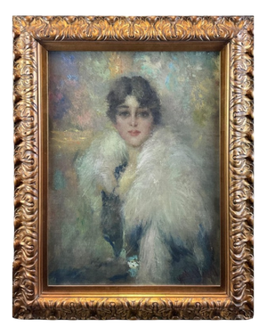 Portrait of a Young Woman, Oil Painting on Canvas, 1917, Framed