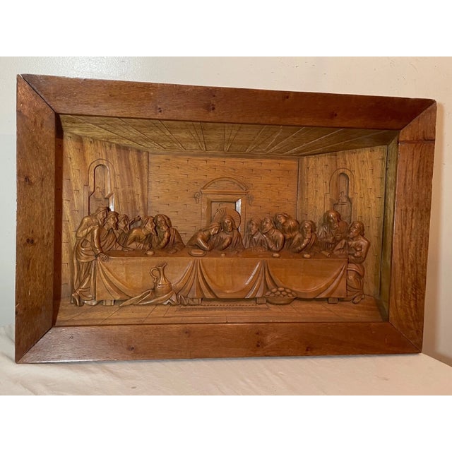 Religious Antique Hand Carved Wood Wall Sculpture Religious Catholic DaVinci's Last Supper For Sale - Image 3 of 10