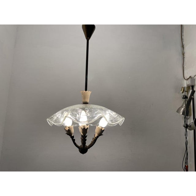 Cream Vintage Pendant in Bronze and Murano Glass, 1950s For Sale - Image 8 of 16