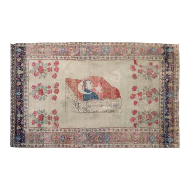 Mid 20th Century Turkish President Ataturk Rug - 4'4" x 7' For Sale