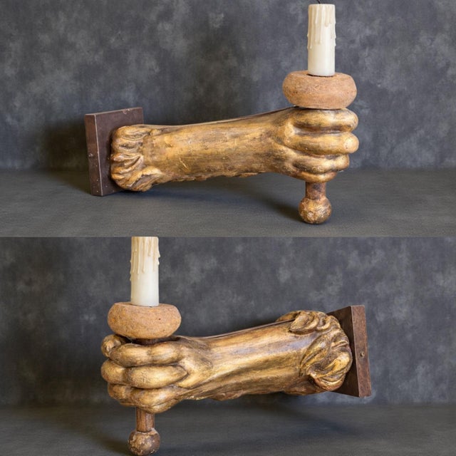 17th-C. French Baroque Lion’s Carved Giltwood Lion’s Paw Sconces - Pair For Sale - Image 4 of 6