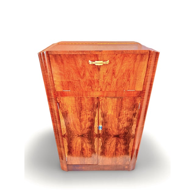 Wood French Art Deco Burr Walnut Cocktail Cabinet / Dry Bar Server France 1930’s For Sale - Image 7 of 12
