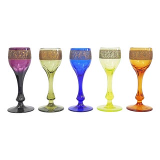 Art Deco Chalices by Ludwig Moser for Karlovy Vary, Former Czechoslovakia, 1920, Set of 5 For Sale