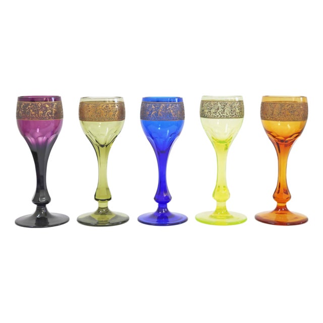 Art Deco Chalices by Ludwig Moser for Karlovy Vary, Former Czechoslovakia, 1920, Set of 5 For Sale