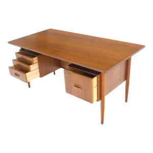 Danish Mid-Century Modern Floating Teak Desk Bookcase File Drawer Key