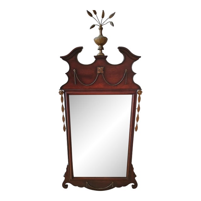 Mid 20th Century Tall Chippendale Style Mirror With Regency Flourish For Sale