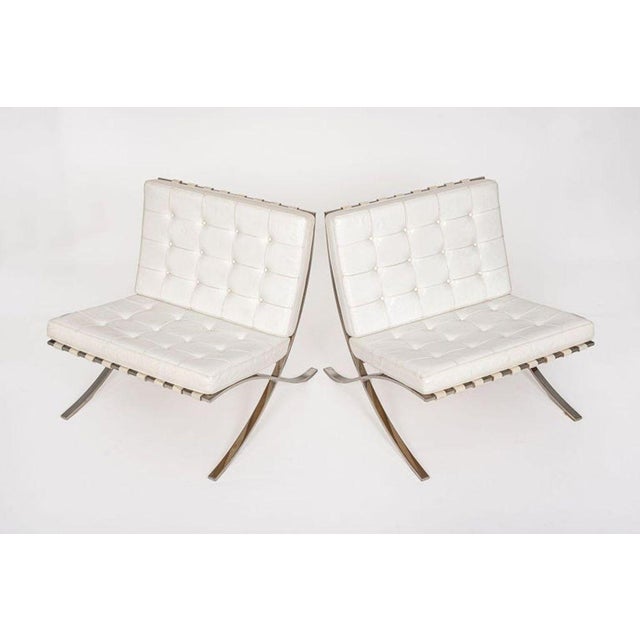 Mid-Century Modern Mid Century White Barcelona Chairs by Mies Van Der Rohe for Knoll, 1970s For Sale - Image 3 of 17