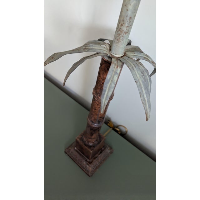 Metal Vintage 1970s Large Faux Bamboo Palm Tree Statement Table Lamp For Sale - Image 7 of 9