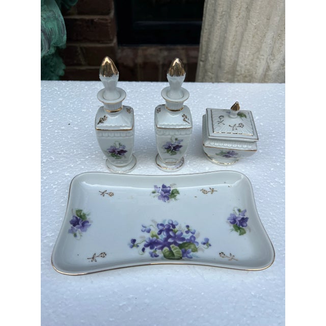 1970s 1970s Collection of Ceramic Decorative Vases and Tray With Purple Flower Details- 4 Pieces For Sale - Image 5 of 5