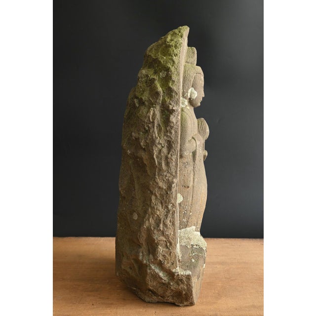 Antique Edo Period Stone Kannon Statue / Made in 1710 / Garden Decoration For Sale - Image 11 of 18