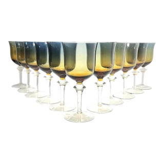 1970s Denby “Aurora, Amber-Blue” Water Glasses - Set of 11 For Sale