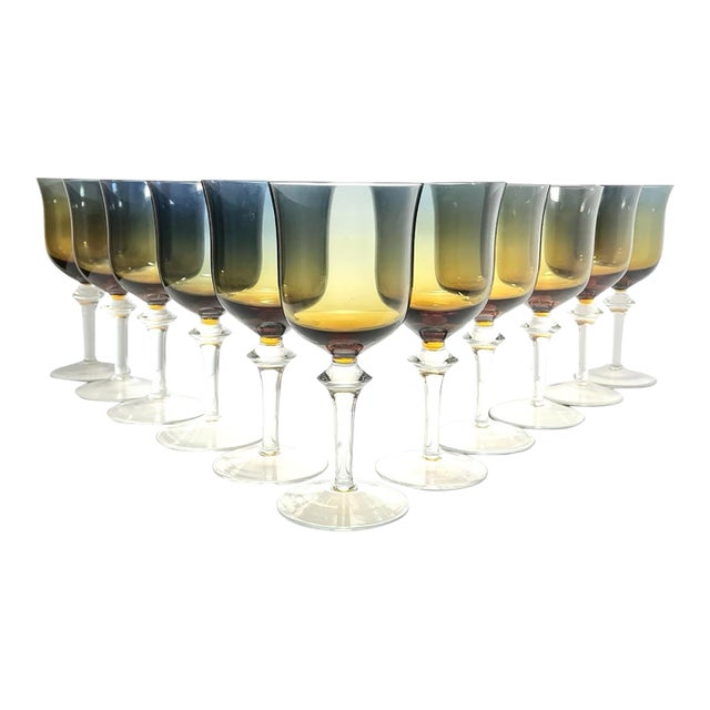 1970s Denby “Aurora, Amber-Blue” Water Glasses - Set of 11 For Sale