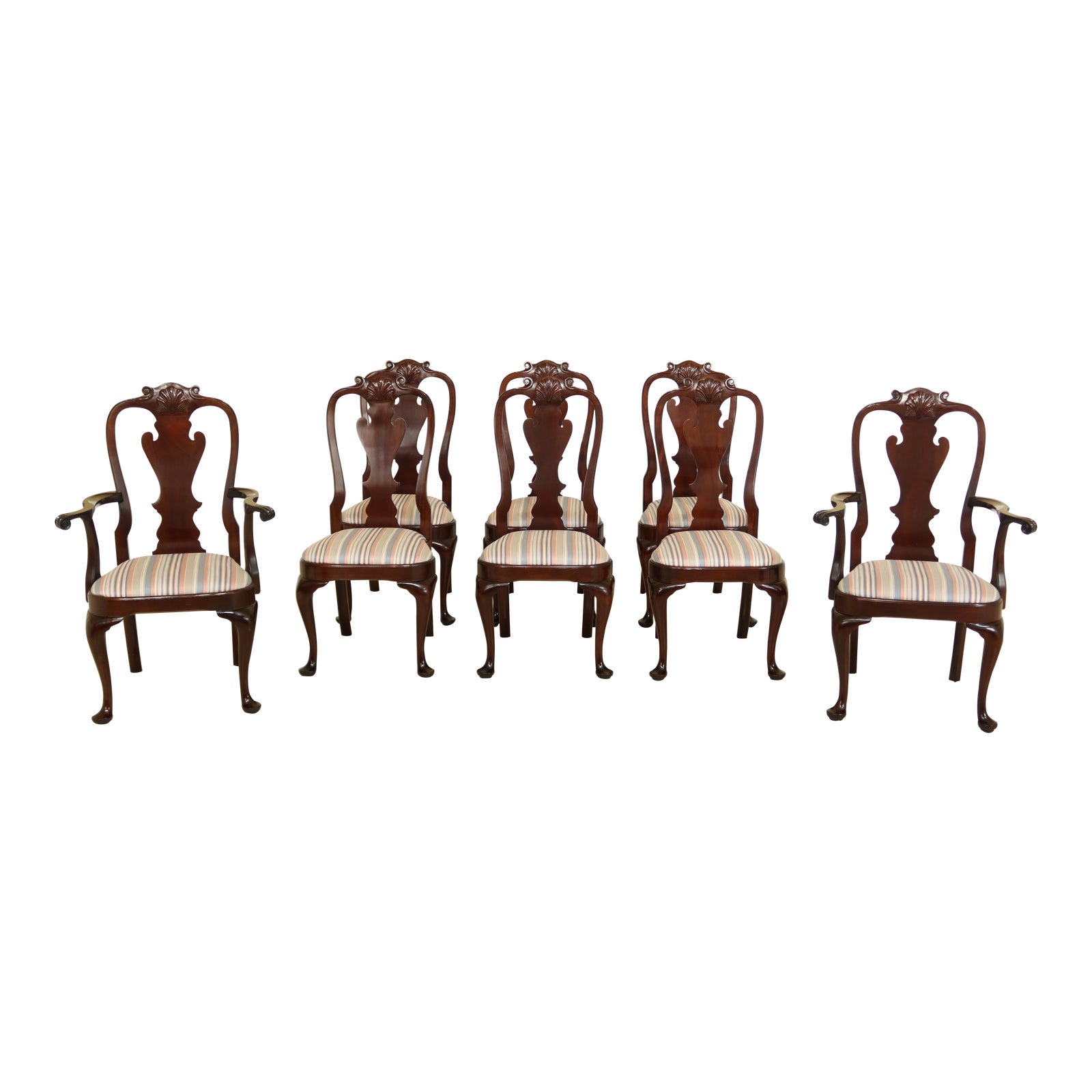 Set Of 8 Stickley Mahogany Philadelphia Queen Anne Style Dining