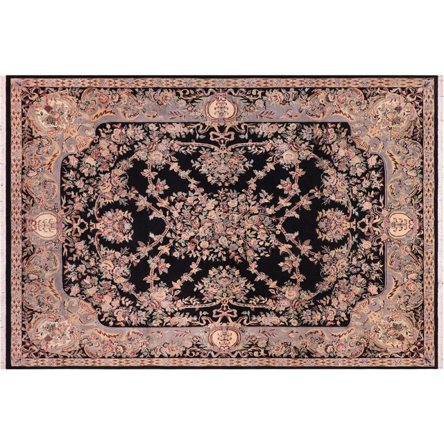 Black Art Nouveau 1990's Medallion Pak-Persian Black/Gray Wool Rug - 8'11'' X 12'0'' For Sale - Image 8 of 9