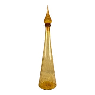 Mid-Century 24" Italian Empoli Amber Optic Art Glass Genie Bottle For Sale