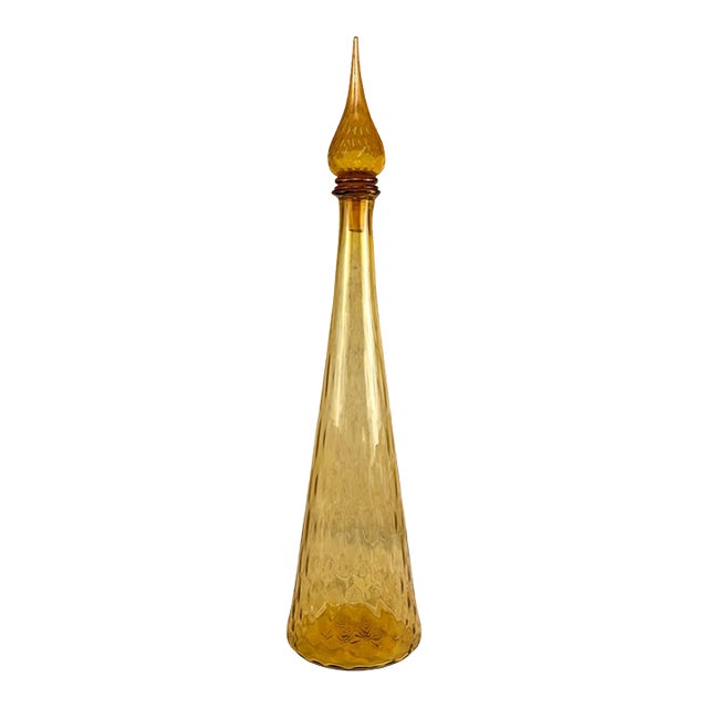 Mid-Century 24" Italian Empoli Amber Optic Art Glass Genie Bottle For Sale